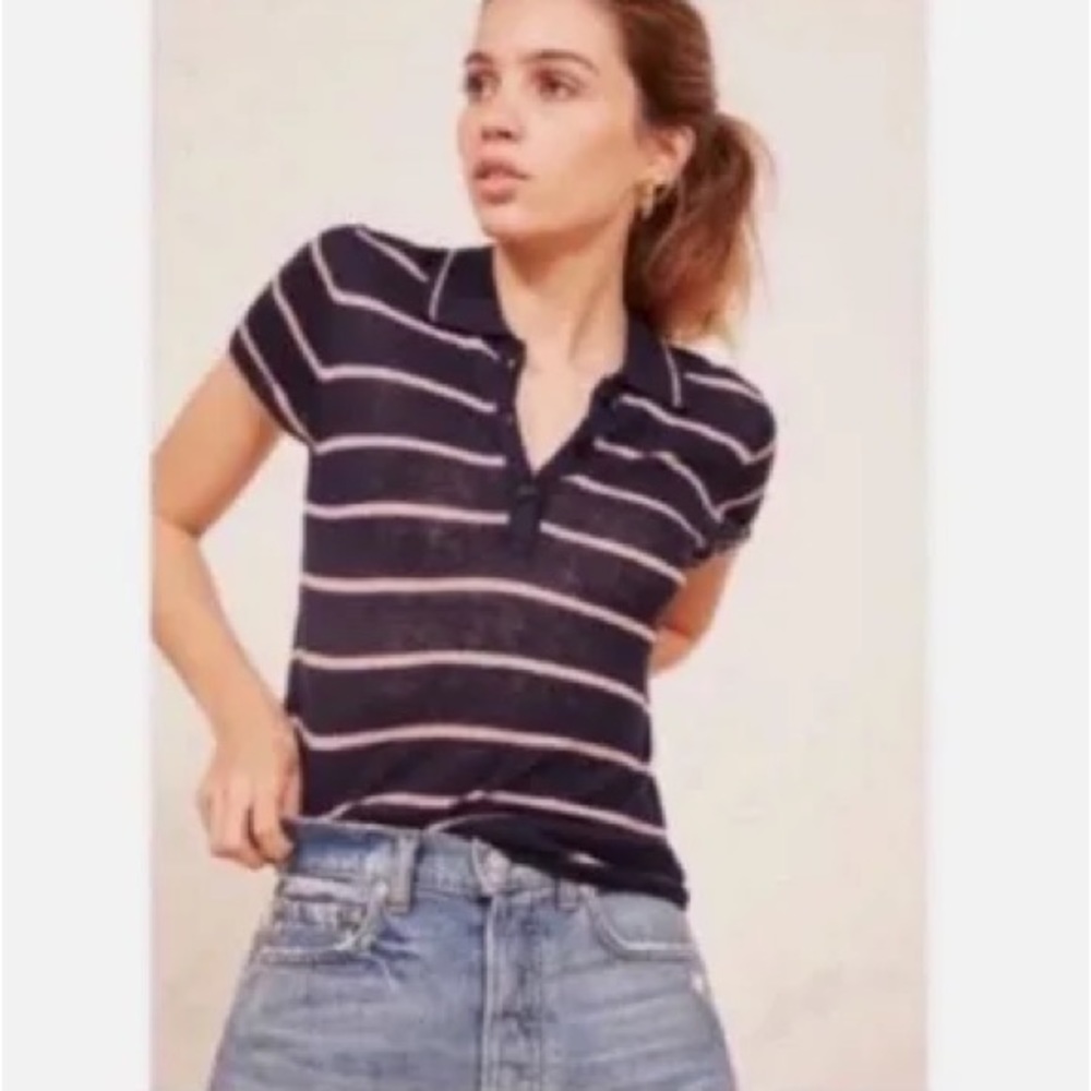 Reformation Striped Knit Linen Polo